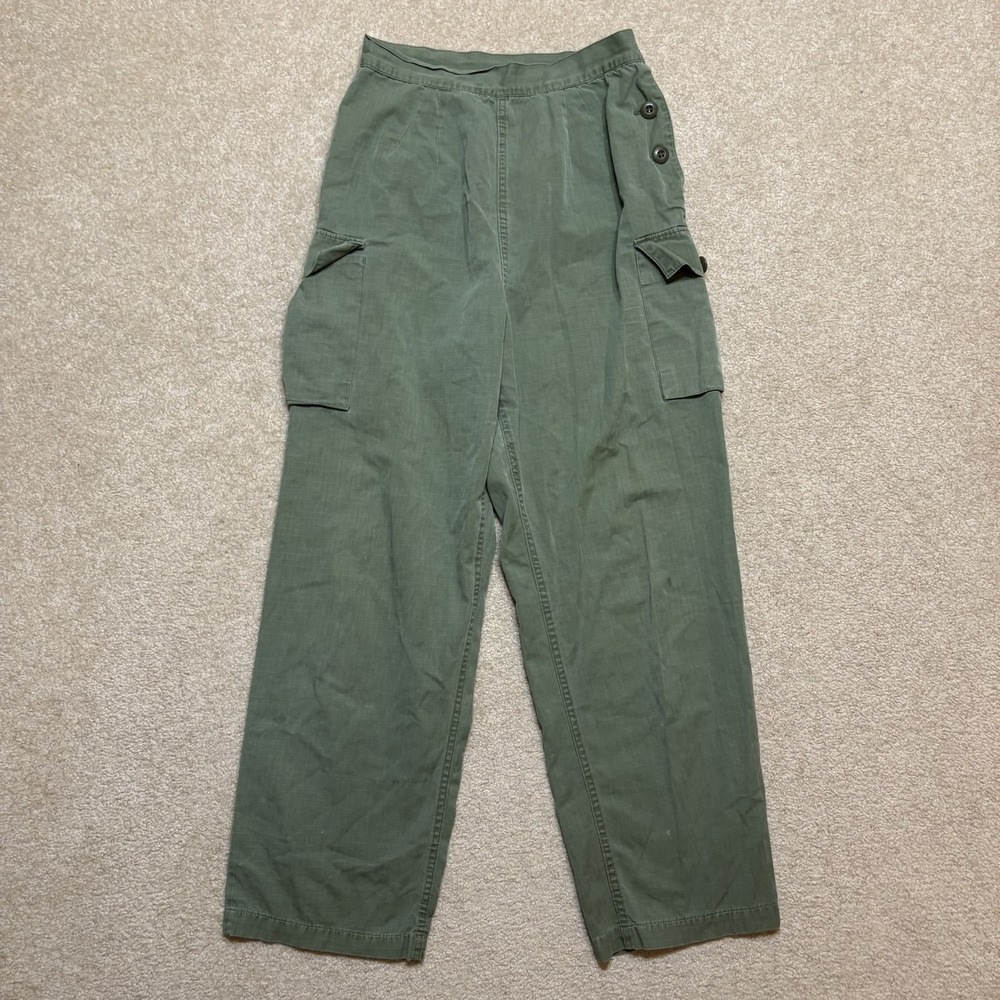Vtg 70s US Army Womens OG 107 Fatigue Pants 25x27 Side Button Poplin Vietnam Car